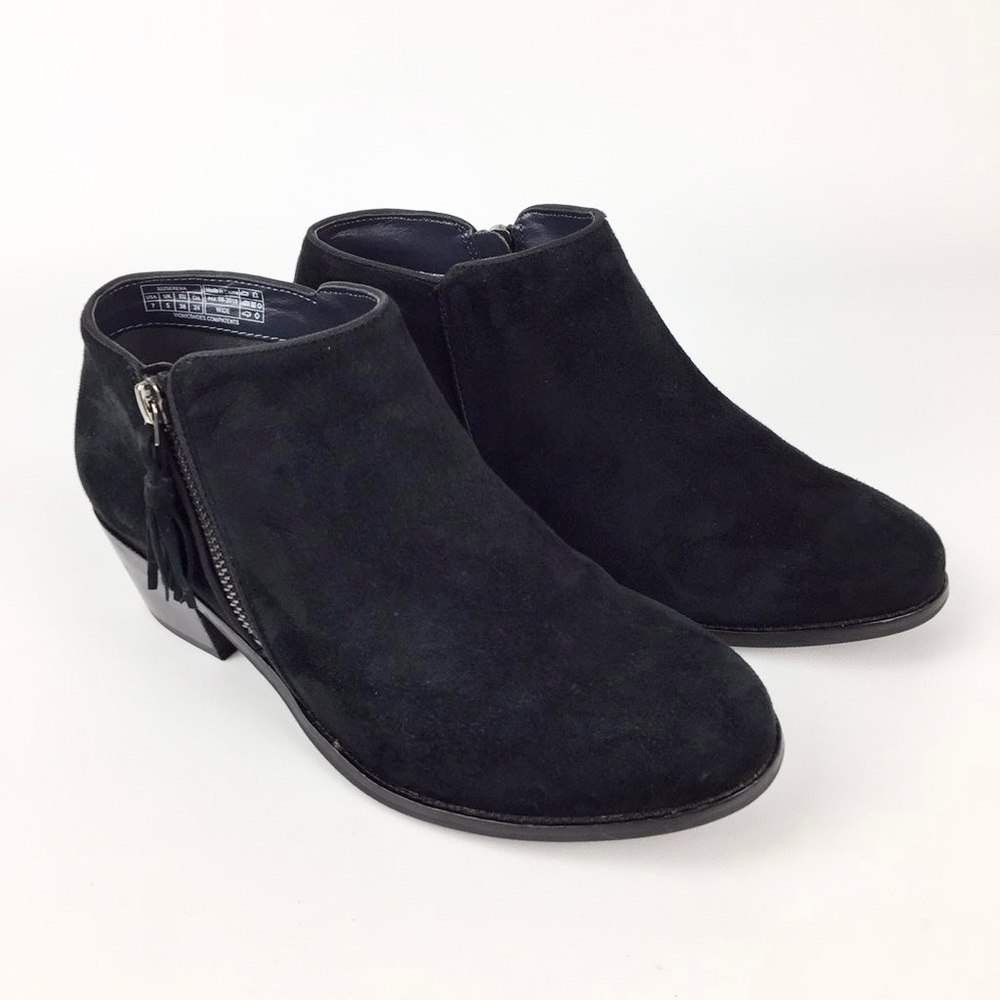 Vionic Serena Black Suede Leather Zip Ankle Bootie 7 Wide
